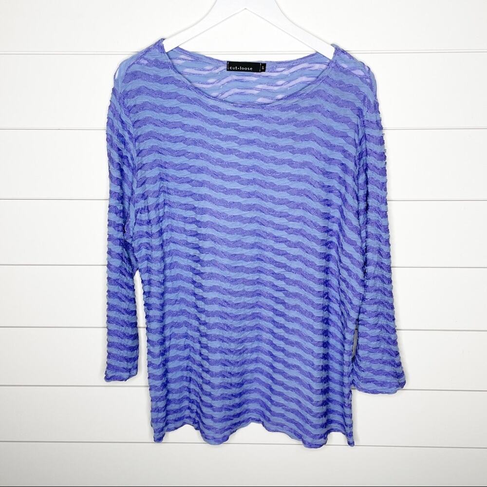 Cut Loose Textured Striped Sheer Stretch Knit Tunic Purple Size 2X